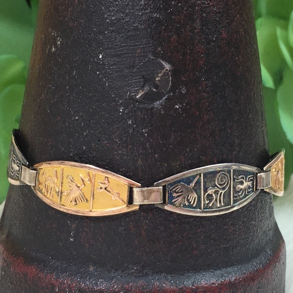 Egyptian Hieroglyphics Silver & Gold Bracelet - Picture 6 of 8